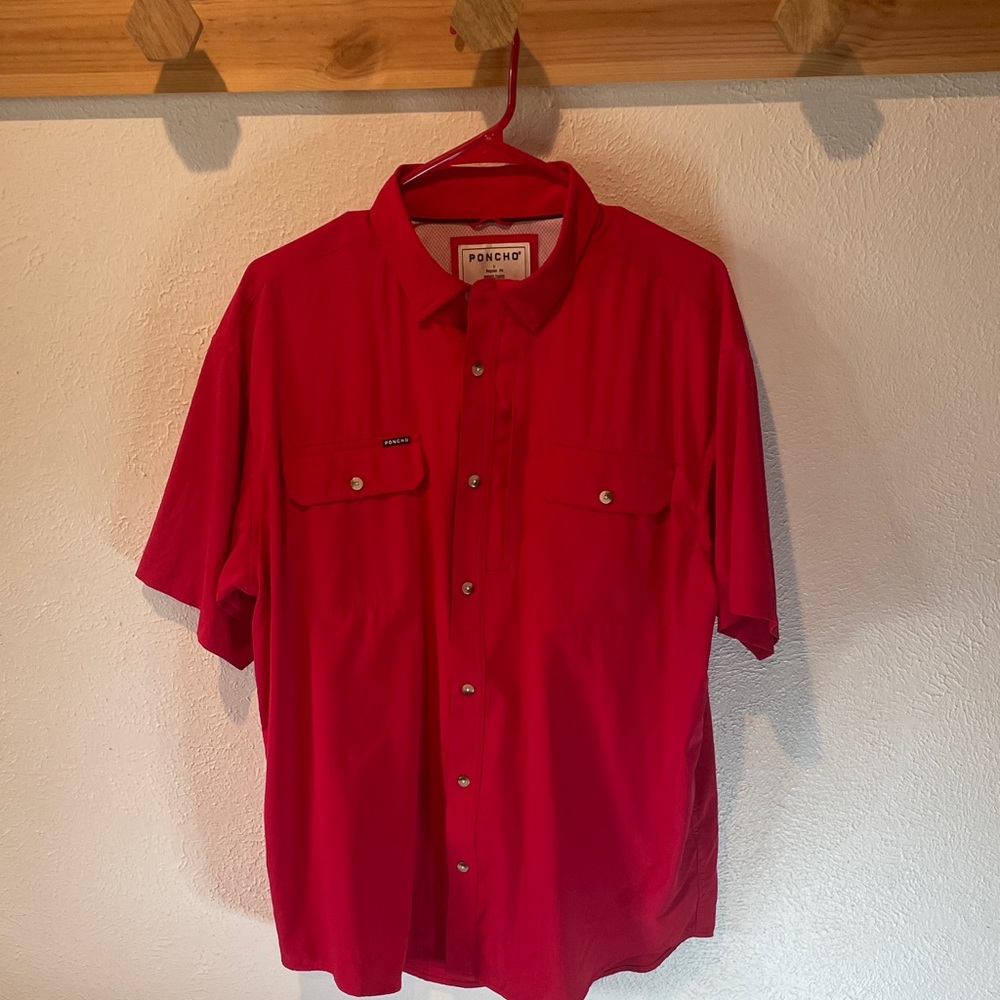 Men's Red Poncho, Short Sleeve Shirt